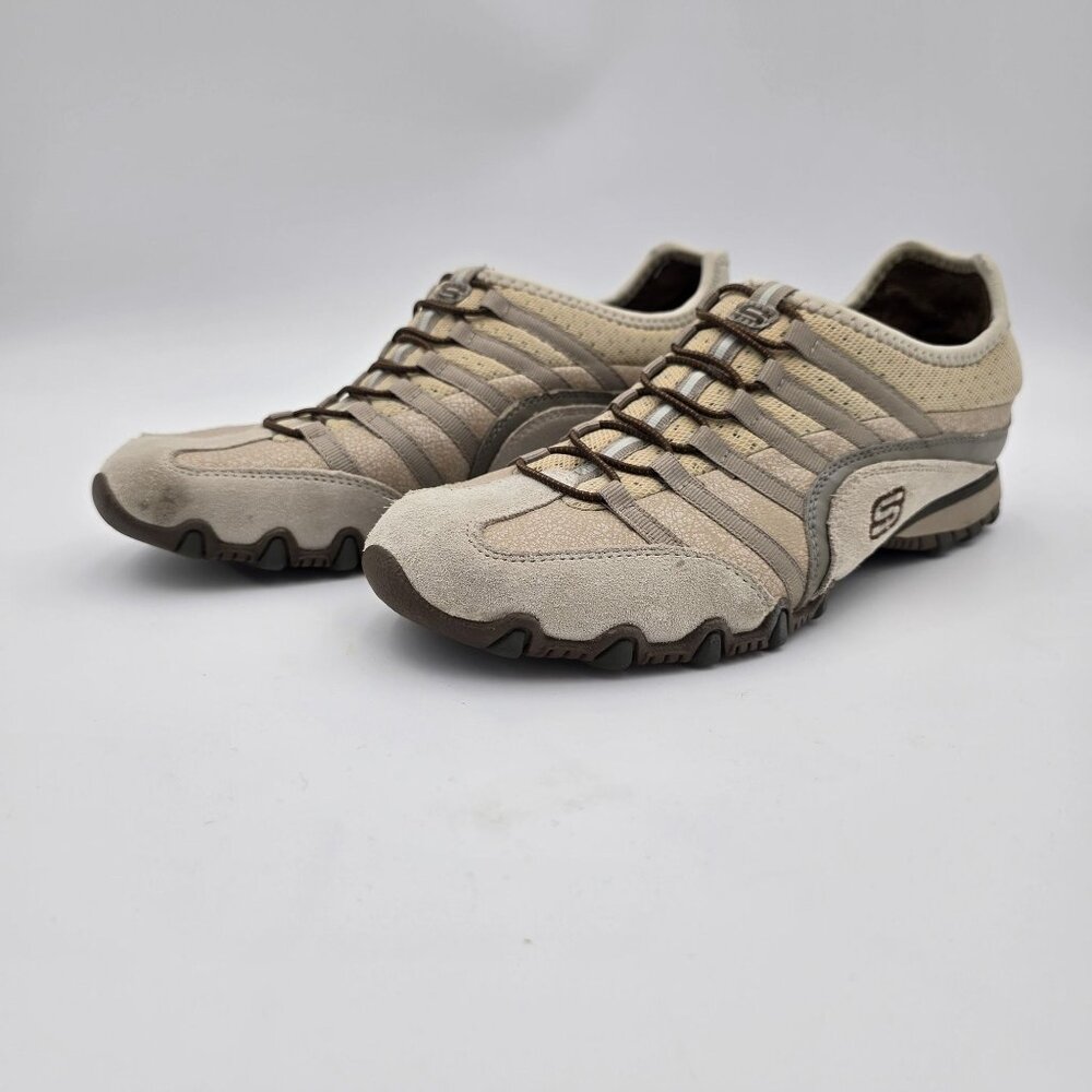 Skechers Womens Bikers Sneakers Size 8.5 Tan Suede Mesh Comfort Slip-On